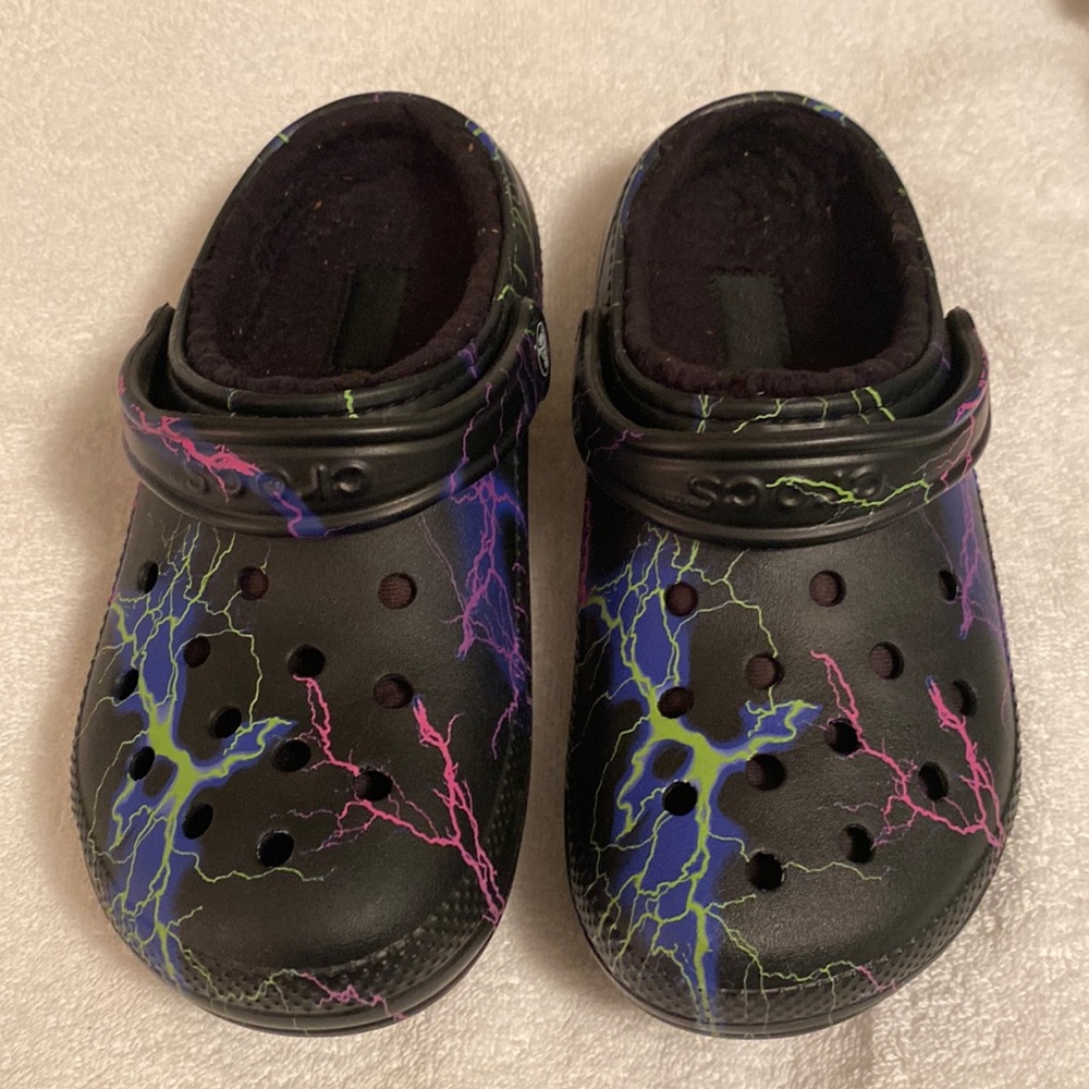 Black multi colored crocs